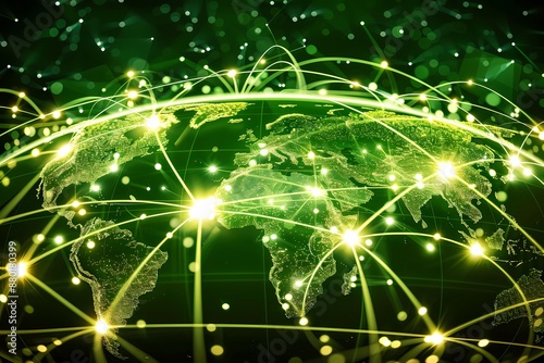 Global network connection with glowing lines and dots.