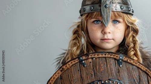 Brave Young Viking Warrior Close-Up Portrait in Studio Setting