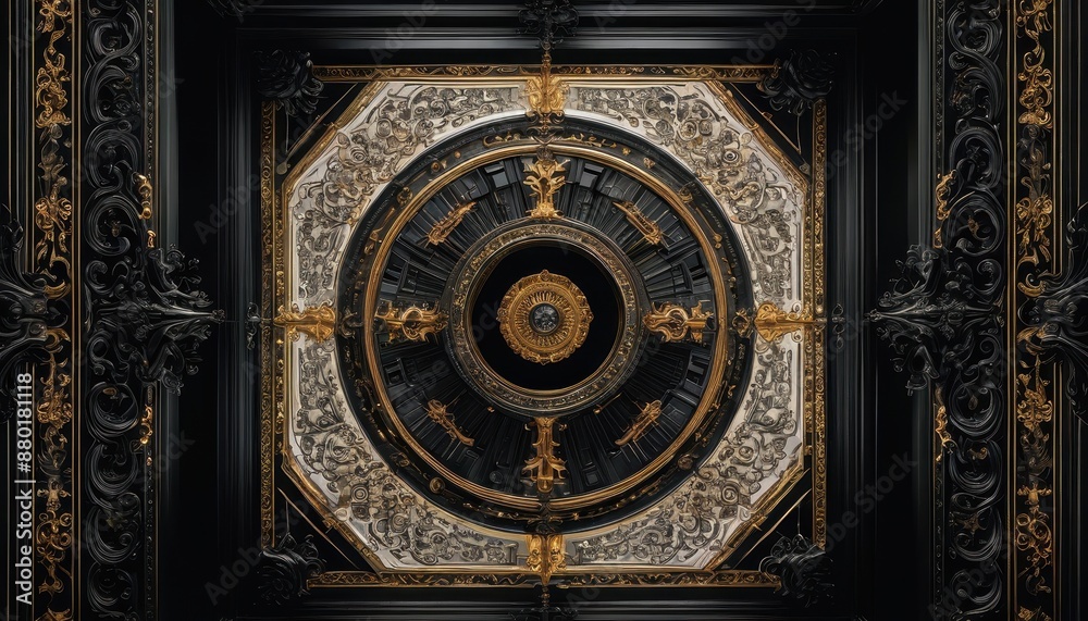 Obraz premium Ornate Ceiling with Black and Gold Detail.