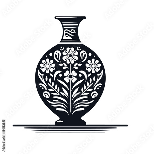 vase with flowers black color vector 