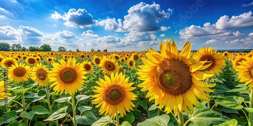 Vibrant sunflower field under a bright blue sky, Sunflowers, field, Vincent van Gogh, painting, nature, yellow, vibrant