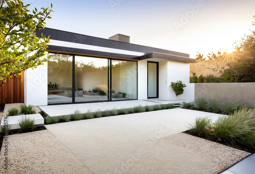 A modern minimalist house as seen from the outside photo