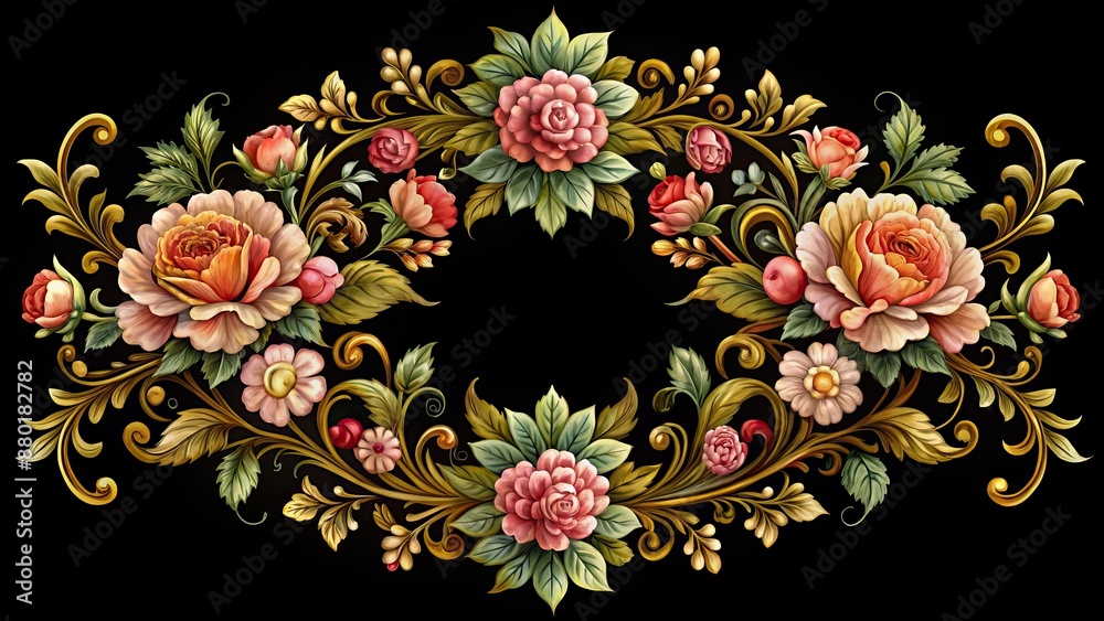 custom made wallpaper toronto digitalVintage floral ornament on black background wall, floral, vintage, ornament, wallpaper, retro, design, texture, background