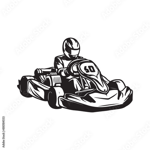 Kart racer vector, Go Kart racing vector image. Go Kart racing silhouette vector on white background