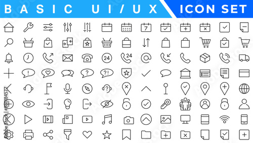 User Interface Icons Collection, Basic ui ux icon set. Set icon of user interface. Vector illustration. editable stroke.. Pixel perfect