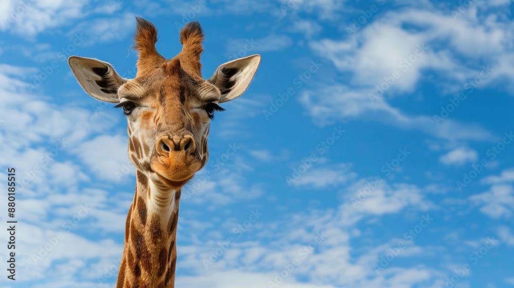Fototapeta premium Giraffe s head and neck under the blue sky