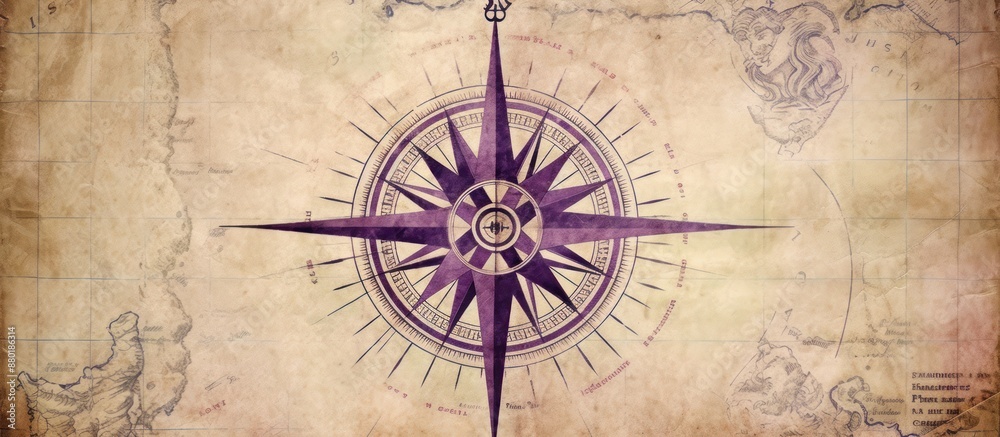 Naklejka premium Vintage Compass Rose on an Old Map