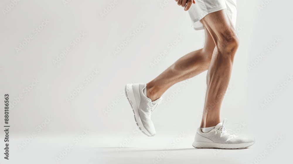 Fototapeta premium Person jogging in the white background.