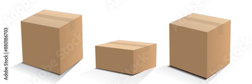  carton vector with brown color as delivery houshold cardboard threedimensional box, for moving, packaging or packing some product in object transportation. Isolated on white background.