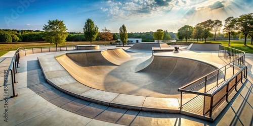 Wallpaper Mural Skate park with ramps, rails, and a halfpipe , skateboarding, extreme sports, outdoor recreation, skateboarders Torontodigital.ca