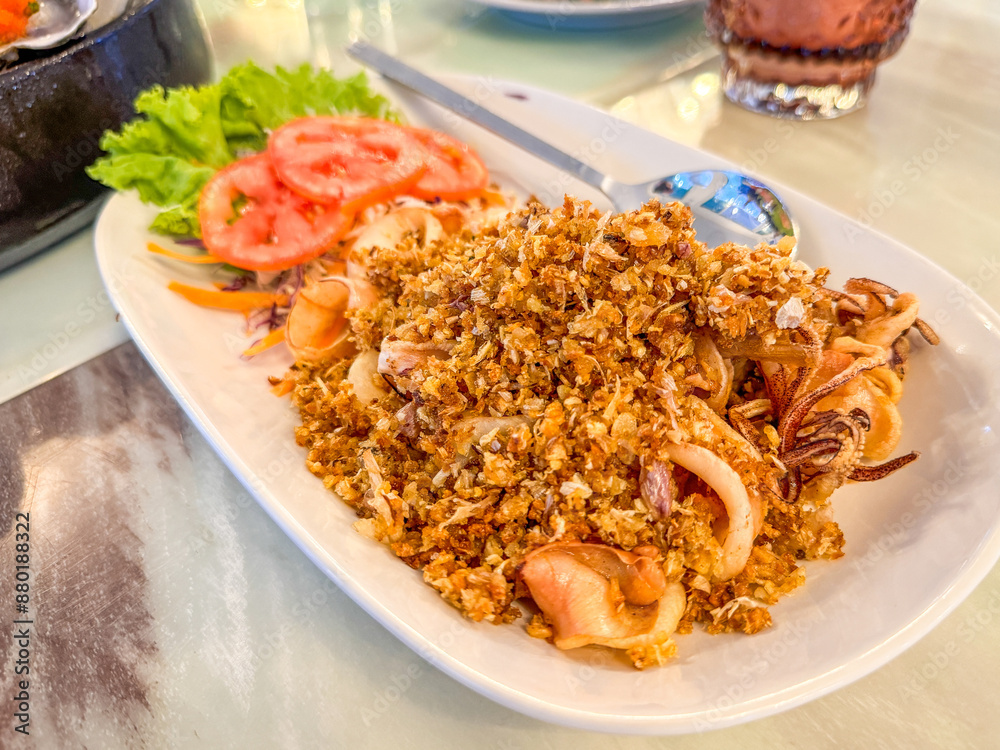 Crispy Fried Squid with Garlic, Thai food Crispy Fried Squid with Garlic, Thai food