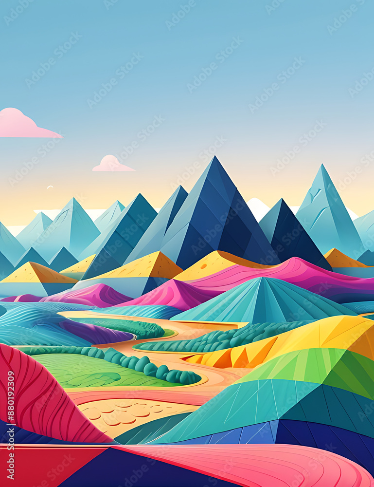 Illustration of a wallpaper showcasing majestic mountain ranges, with detailed peaks, lush valleys, and serene lakes, 3d
Illustration of a wallpaper showcasing majestic mountain ranges, with detailed peaks, lush valleys, and serene lakes, 3d