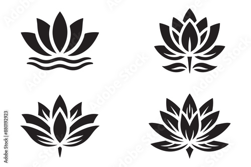 Minimalist Lotus Silhouette Icon Vector Illustration on White Background