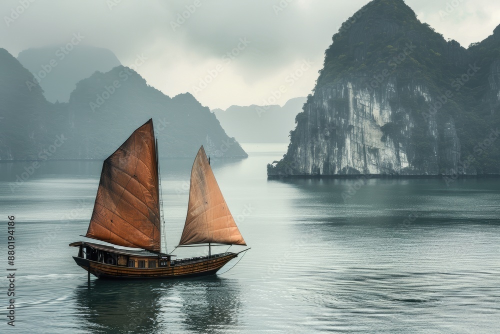 A tranquil scene of a traditional sailboat A tranquil scene of a traditional sailboat