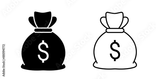 Money bag icon. Money bag icon in black color on a white background. Coin sack. Vector illustration