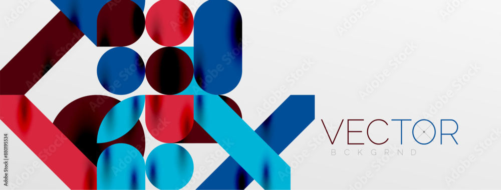 Mosaic geometric elements. Colorful circles, round geometric shapes and lines with shadow 3d effects. Simple forms abstract background for wallpaper, banner, template or landing Mosaic geometric elements. Colorful circles, round geometric shapes and lines with shadow 3d effects. Simple forms abstract background for wallpaper, banner, template or landing