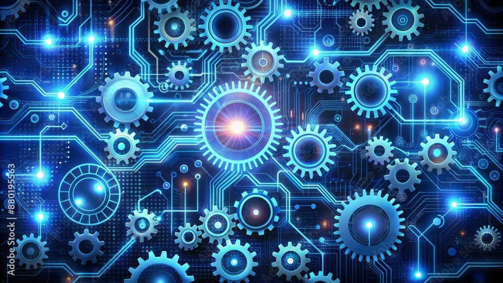 Digital learning concept background with interlocking gears, circuits, and pixels creating a seamless pattern for online course design Digital learning concept background with interlocking gears, circuits, and pixels creating a seamless pattern for online course design