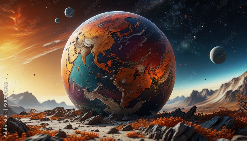 Abstract Planet In Alien Landscape. Abstract Planet In Alien Landscape.