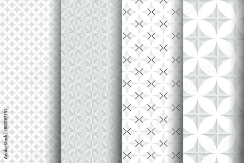 Abstract monochromatic white seamless vector pattern set texture background