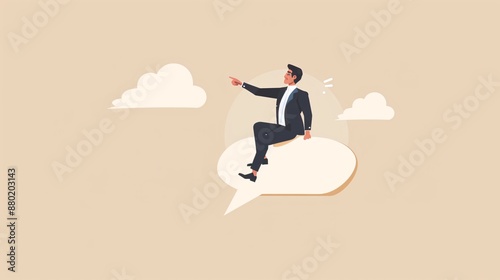 a man sitting on a cloud pointing © Jn