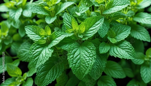 Close-up of Fresh Green Mint Leaves.