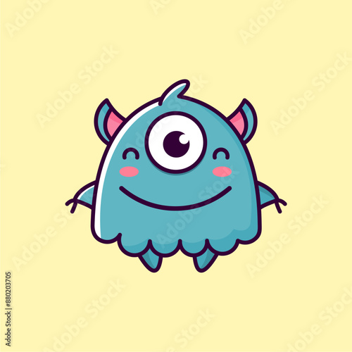 Vector monster simple blue one eyed flying cute smiling