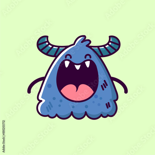 Vectors simple blue triangular monster with cute horns laughing