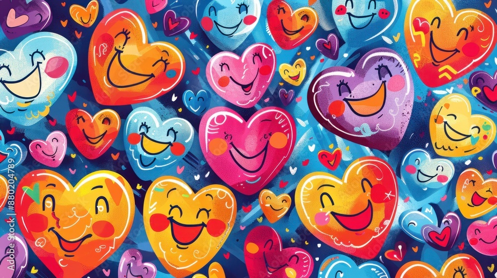 Fototapeta premium Smiling Hearts on Blue Background