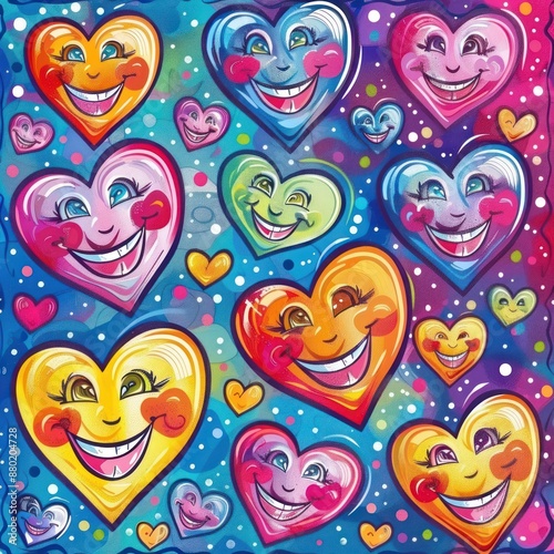 Smiling Hearts on a Blue Background