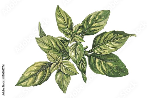 Basil plant watercolor illustration isolated on white