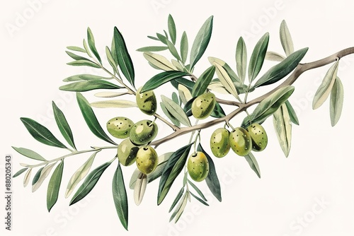 olive branches watercolor style with transparent background