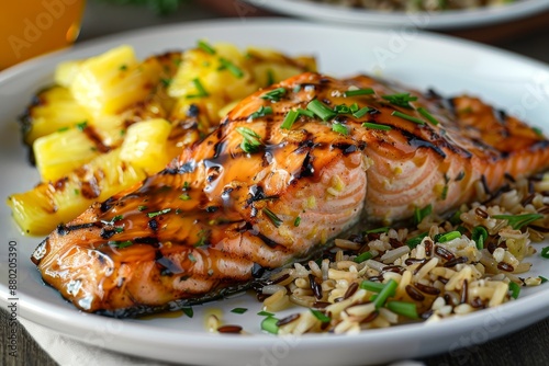 Grilled Salmon with Pineapple and Wild Rice photo