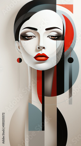 Gorgeous Women Portrait Poster Made Abstract Geometric Face Art With Painting Background
