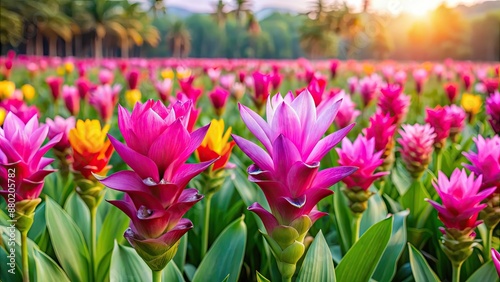 Vibrant and colorful Siam tulip flowers in full bloom , Thailand, tropical, exotic, flora, botanical, plant, garden, blooming