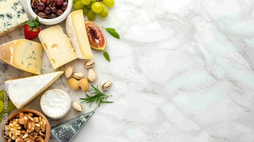 Wallpaper Mural Artisan cheese board with a variety of fine cheeses, accompanied by fresh fruits and nuts, arranged elegantly on a marble table Torontodigital.ca