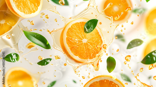 Orange juice pack with vibrant orange slices and realistic juice splashes © Graphic Master