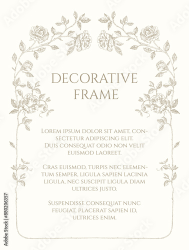 Floral borders, rose frame. Graphic design page.