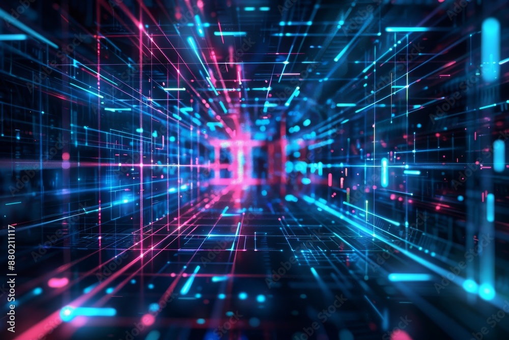 Fototapeta premium Abstract Digital Network with Glowing Lines