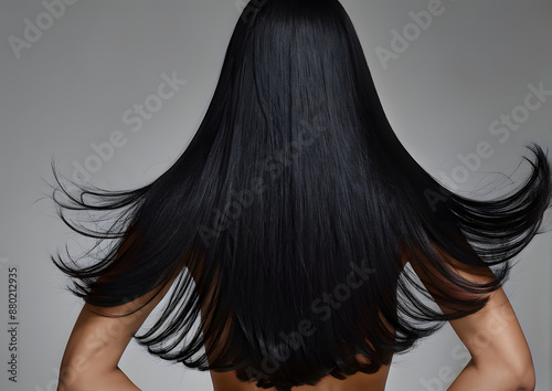 A woman with long black hair is standing with her arms crossed