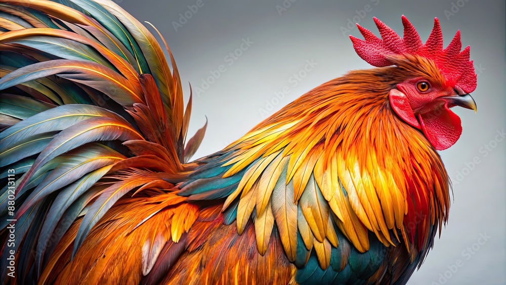 Fototapeta premium Wing feathers plumage on the left side of a rooster chicken fowl bird isolated , feathers, plumage, wing, rooster, chicken