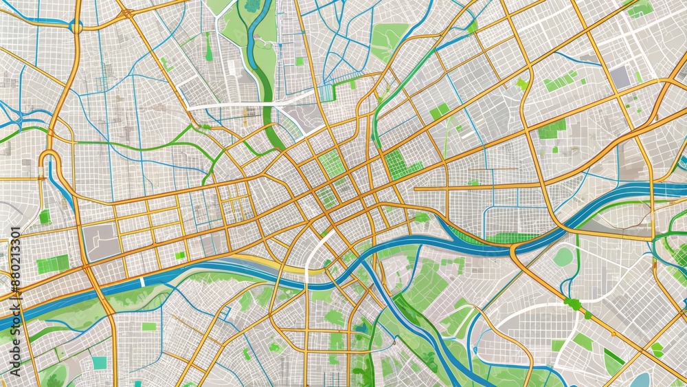 Detailed illustration of Nashville's cityscape featuring major roads and highways on a crisp white digital web map background. Detailed illustration of Nashville's cityscape featuring major roads and highways on a crisp white digital web map background.