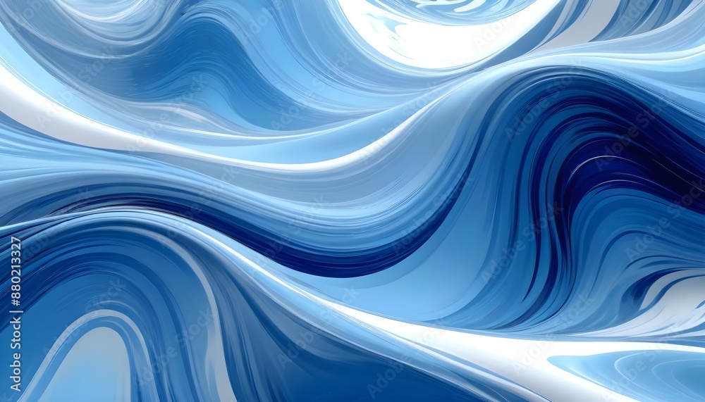 Fototapeta premium Abstract blue and white wave pattern with a smooth, flowing texture