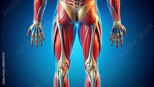 Detailed illustration of human leg muscles anatomy highlighting gluteus medius muscle structure with labeling and vibrant color scheme. photo