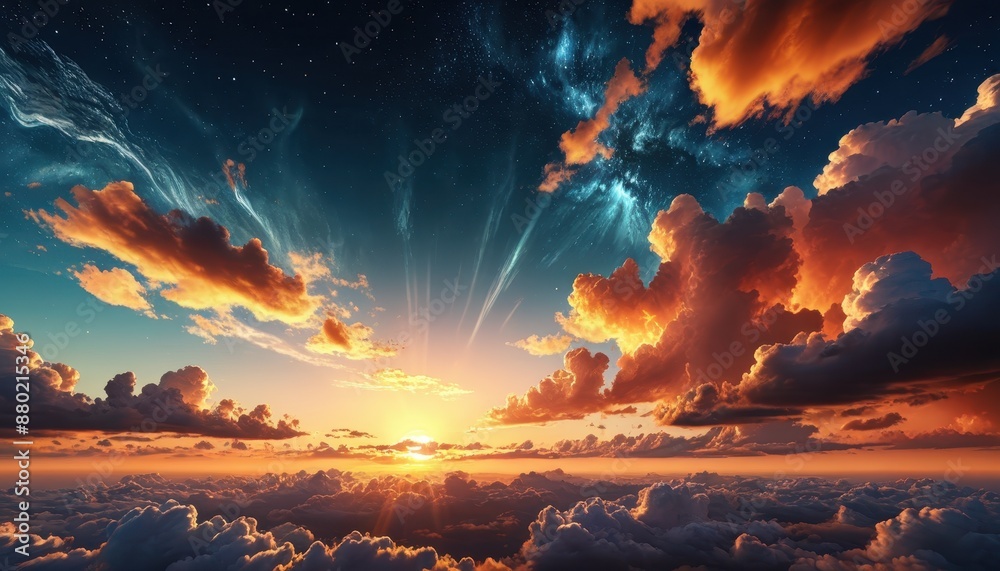 Dramatic Sunset Sky with Golden Clouds. Dramatic Sunset Sky with Golden Clouds.