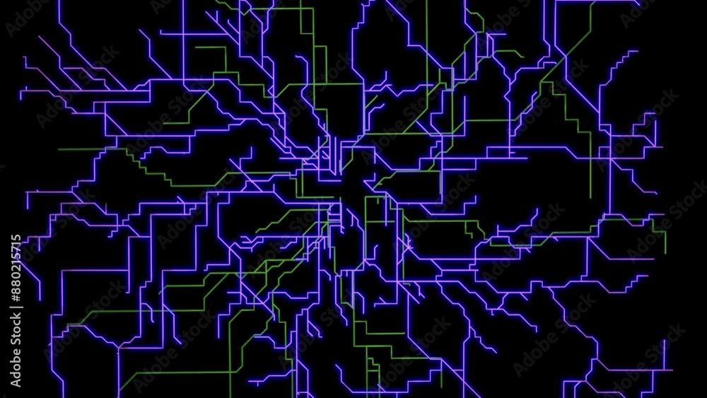 Lines growing into complex circuit patterns.
Thin linear circuits form complex network.
Evolving electronic computer circuit board patterns.
Simple lines form complex system. 3d animation render.