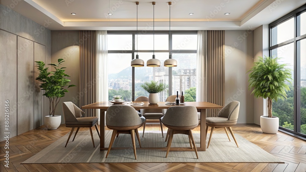 Fototapeta premium Serene dining room with an empty centerpiece, dining room, serene, empty, centerpiece, tranquil, elegant