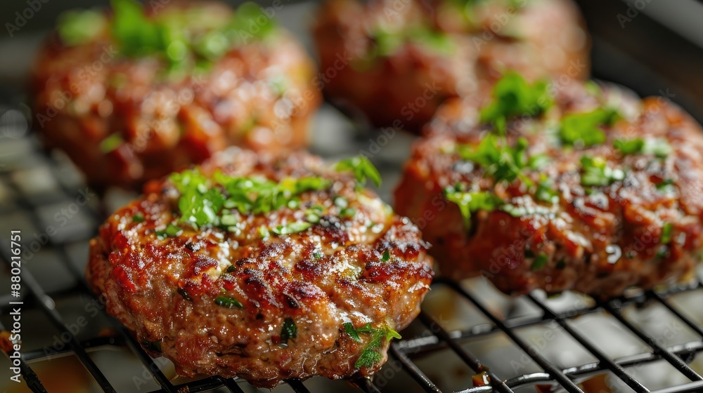 Minced meat patties in a thin fatty lattice are prepared semi prepared in a greasy grid Minced meat patties in a thin fatty lattice are prepared semi prepared in a greasy grid
