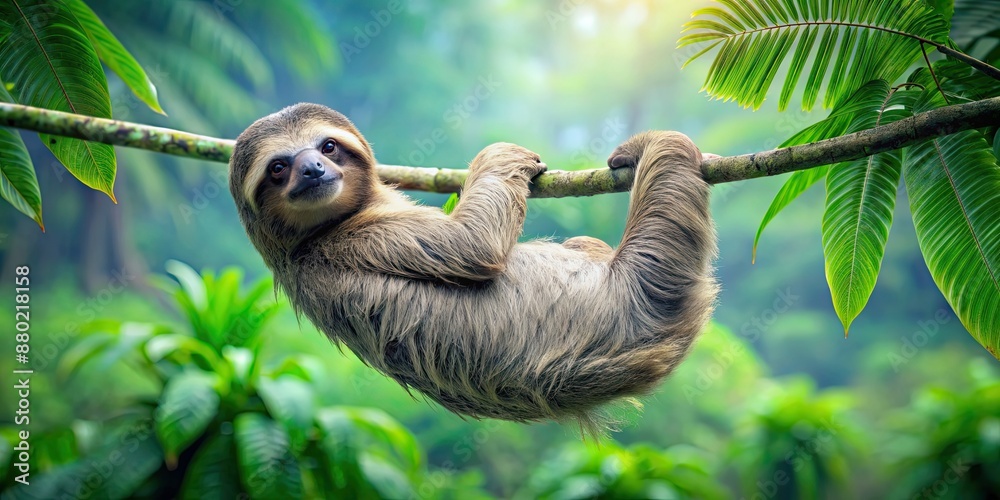 Sloth hanging lazily from tree branch in lush rainforest , sloth, rainforest, tree, lazy, hanging, wildlife, nature Sloth hanging lazily from tree branch in lush rainforest , sloth, rainforest, tree, lazy, hanging, wildlife, nature
