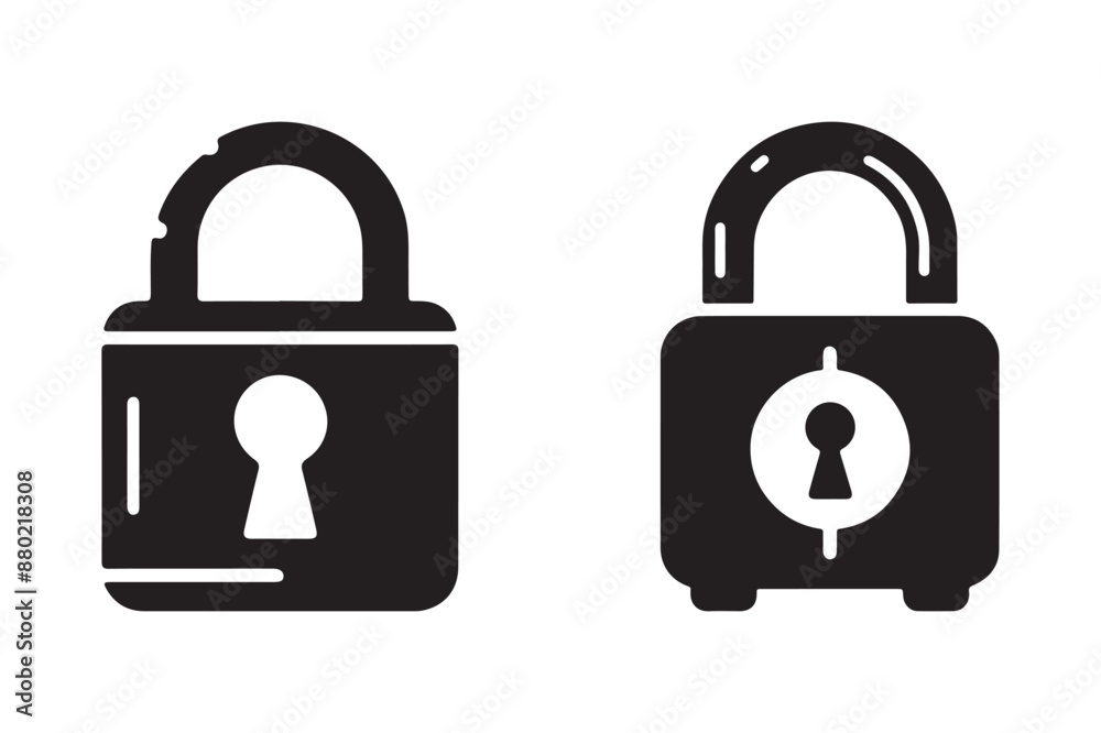 Elegant Lock Silhouette Icon Simple Vector Design on White Elegant Lock Silhouette Icon Simple Vector Design on White