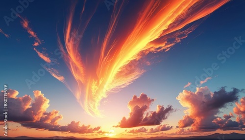 Fiery Sunset Sky with Dramatic Clouds.